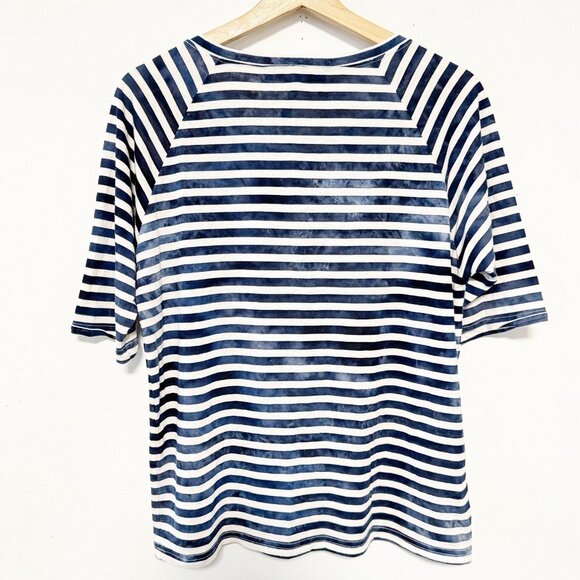 BOBGMAXAZRIA Short Sleeve Blue Tie Dye Sailor Stripe T-Shirt Round Neck Prep Tee - Picture 2 of 5